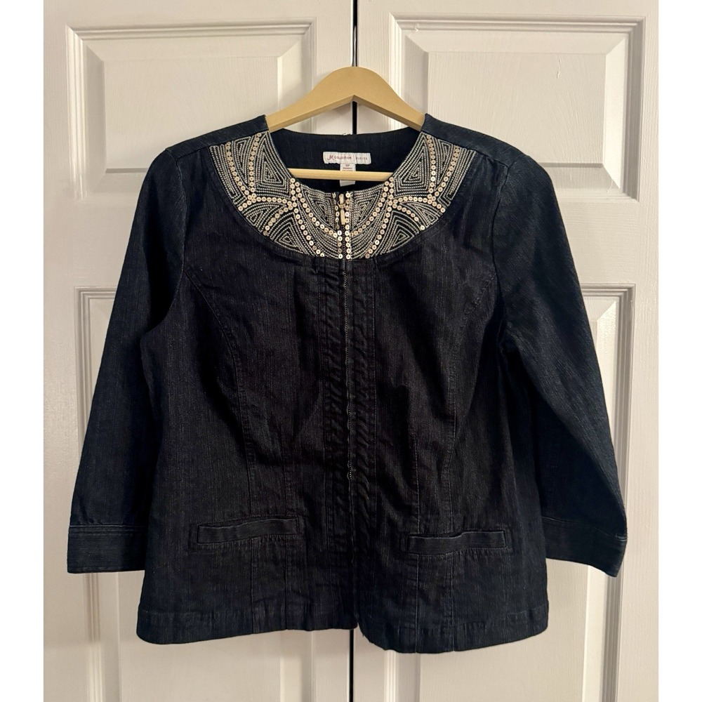JM Collection Sequined Jean Jacket Women's Size 10 Petite‎